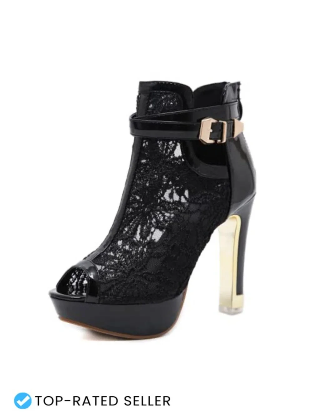 BORAMAX Women's Lace Flowers Open Toes High Heels Ankle Boots Platform Peep Toe